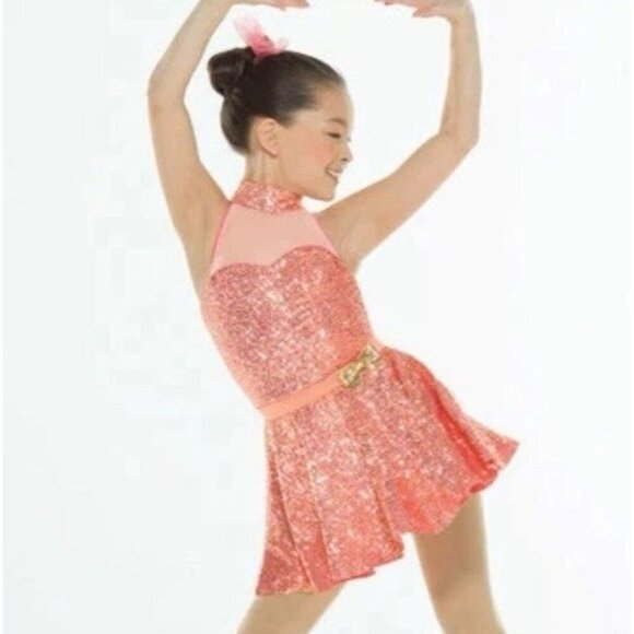 Revolution Dance Costume CORAL Sequins XL Child Solo Lyrical Figure Ice Skate - Picture 1 of 15